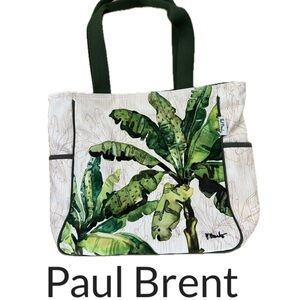 🌴Like New Palm Tree Beaded Artistic Canvas Shoulder Zipper Tote | 13”x 6”x 14”